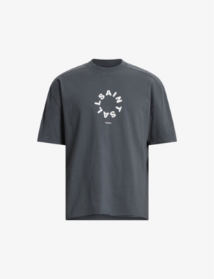 Allsaints Mens Graphite Blue Kayden Logo-print Organic-cotton T-shirt