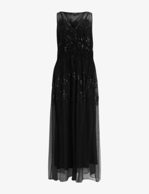 ALLSAINTS - Robyn embellished recycled-polyester maxi dress ...