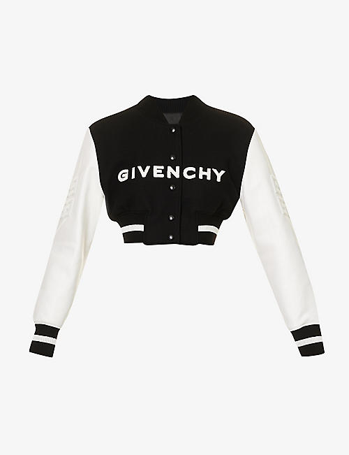 GIVENCHY: Varsity logo-embellished cropped wool-blend jacket