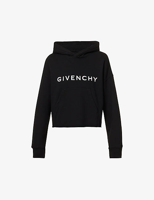 GIVENCHY: Logo-print cropped cotton-jersey hoody