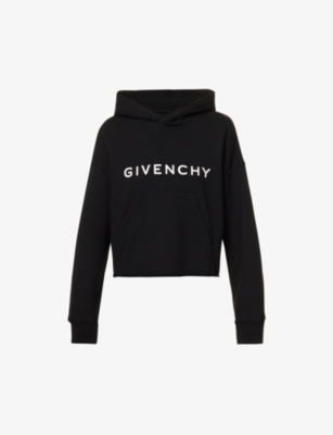 Givenchy Cropped Black Hoodie With Signature Logo In Black