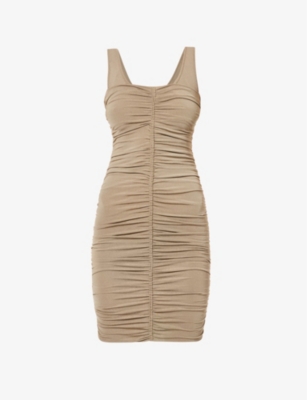 GIVENCHY GIVENCHY WOMEN'S BEIGE RUCHED SCOOP-NECK STRETCH-WOVEN MINI DRESS,63362238