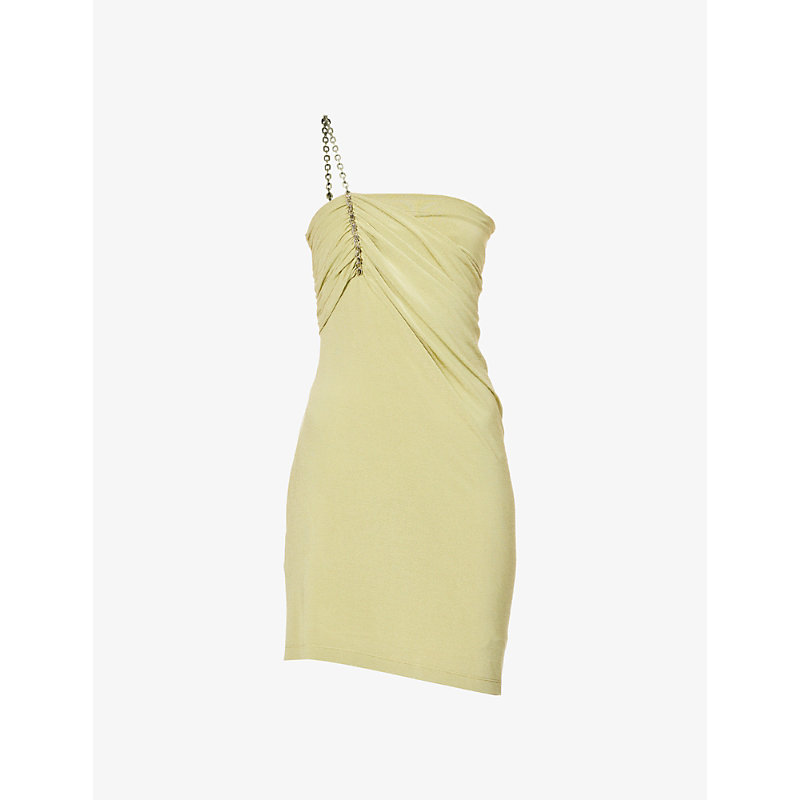 GIVENCHY GIVENCHY WOMENS APPLE GREEN DRAPED CHAIN-STRAP STRETCH-WOVEN MINI DRESS,63362269