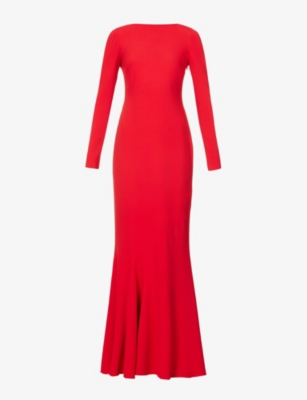 GIVENCHY FLARED-HEM CHAIN-STRAP STRETCH-WOVEN MAXI DRESS,63362306