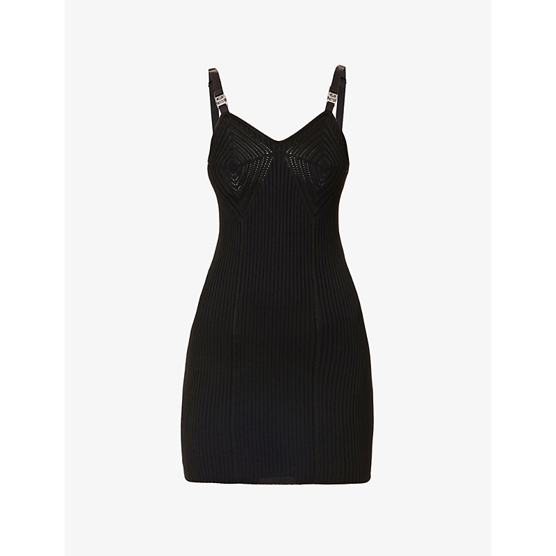 GIVENCHY GIVENCHY WOMENS BLACK BUCKLE-STRAP SWEETHEART-NECK STRETCH-WOVEN MINI DRESS,63362412