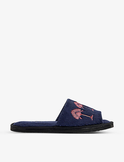 DESMOND AND DEMPSEY: Ravenala embroidered cotton-blend slippers