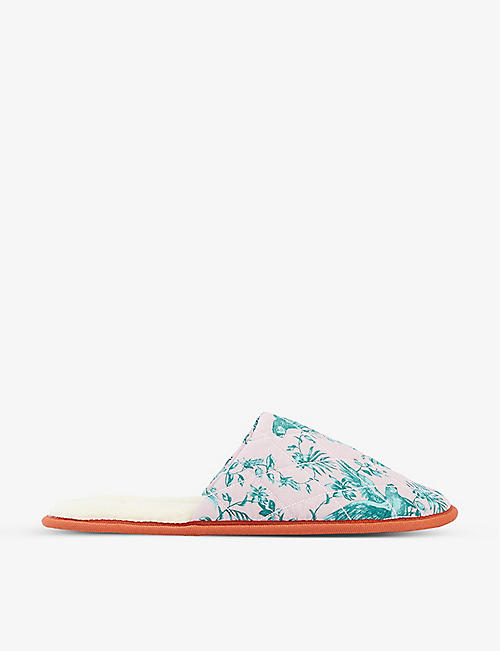 DESMOND AND DEMPSEY: Parrot-embroidered cotton slippers