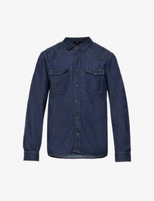7 For All Mankind Mens Dark Blue Waterfall Western Denim Shirt