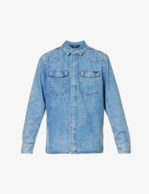 7 FOR ALL MANKIND 7 FOR ALL MANKIND MENS LIGHT BLUE WATERFALL WESTERN DENIM SHIRT,63371575