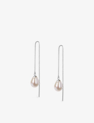 The Alkemistry Womens 18ct White Gold Vianna 18ct White-gold And Large Pearl Threader Earrings