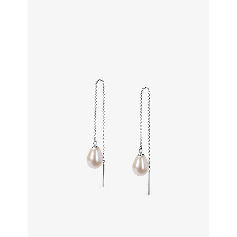 The Alkemistry Womens 18ct White Gold Vianna 18ct White-gold And Large Pearl Threader Earrings