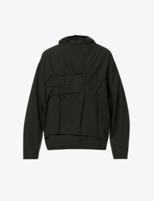 Airei Mens Vintage Black Relaxed-fit Panelled Woven Hoody