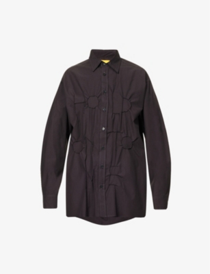Airei Mens Black Relaxed-fit Text-pattern Cotton-poplin Shirt