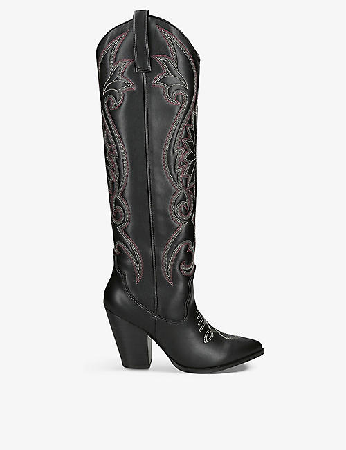 STEVE MADDEN: Lasso embroidered knee-high faux-leather cowboy boots