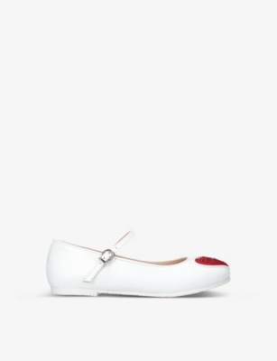 SOPHIA WEBSTER SOPHIA WEBSTER GIRLS WHITE/RED KIDS AMORA HEART SHAPED-PATCH LEATHER SHOES 4-9 YEARS,63379632