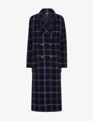 Whistles Katja Textured Check Cocoon Coat In Navy