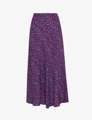 Whistles Floral Garden Bias Cut Midi Skirt In Purple/multi