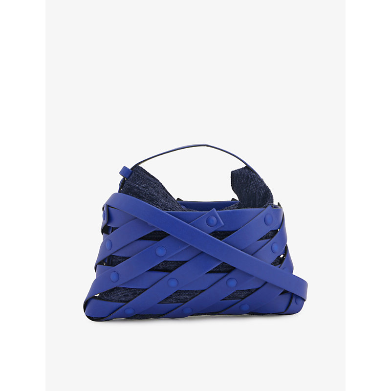 Issey Miyake Womens Blue Violet Spiral Grid Faux-leather Shoulder Bag