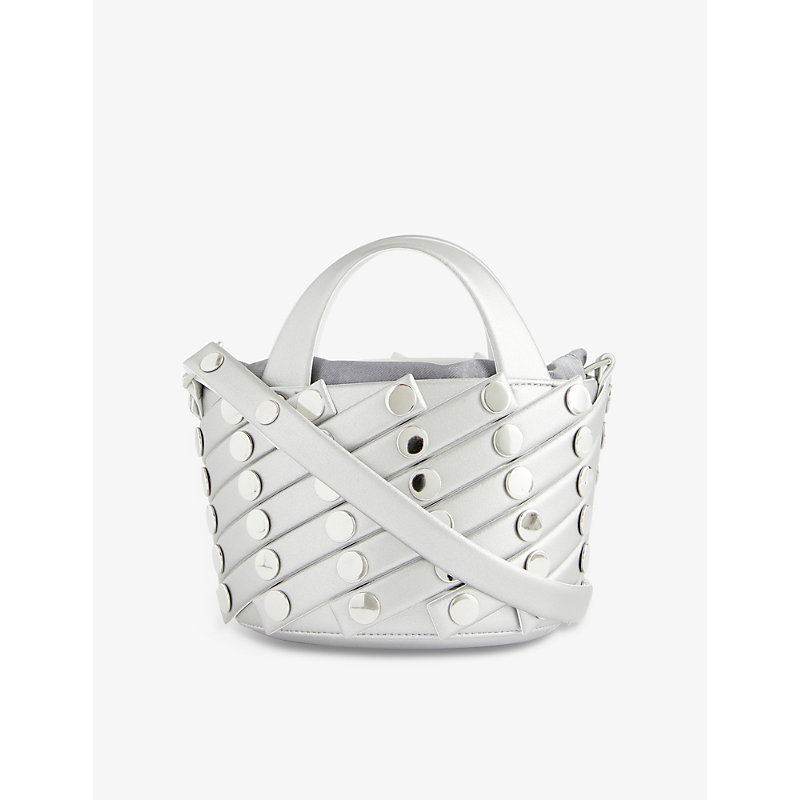 Issey Miyake Womens Silver Spiral Grid Faux-leather Shoulder Bag