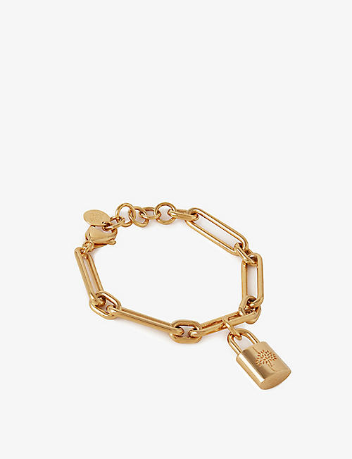 MULBERRY: Padlock logo-engraved gold-plated brass bracelet