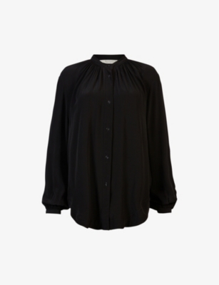 Allsaints Hezzy Gathered Neck Tunic Blouse In Black