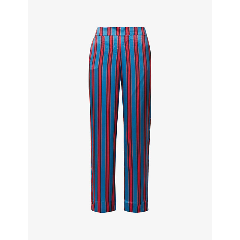 Asceno London Silk Pajama Pants In Cherry & Dusk Stripe
