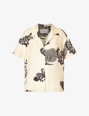 ASCENO: Pragueprinted cropped silk-satin shirt