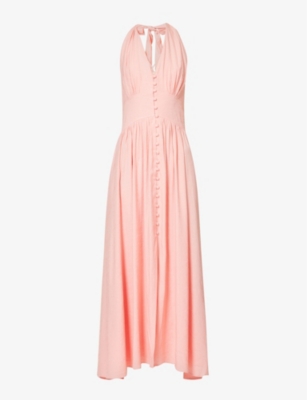Cult Gaia Ozia Linen-blend Halterneck Maxi Dress In Azalea