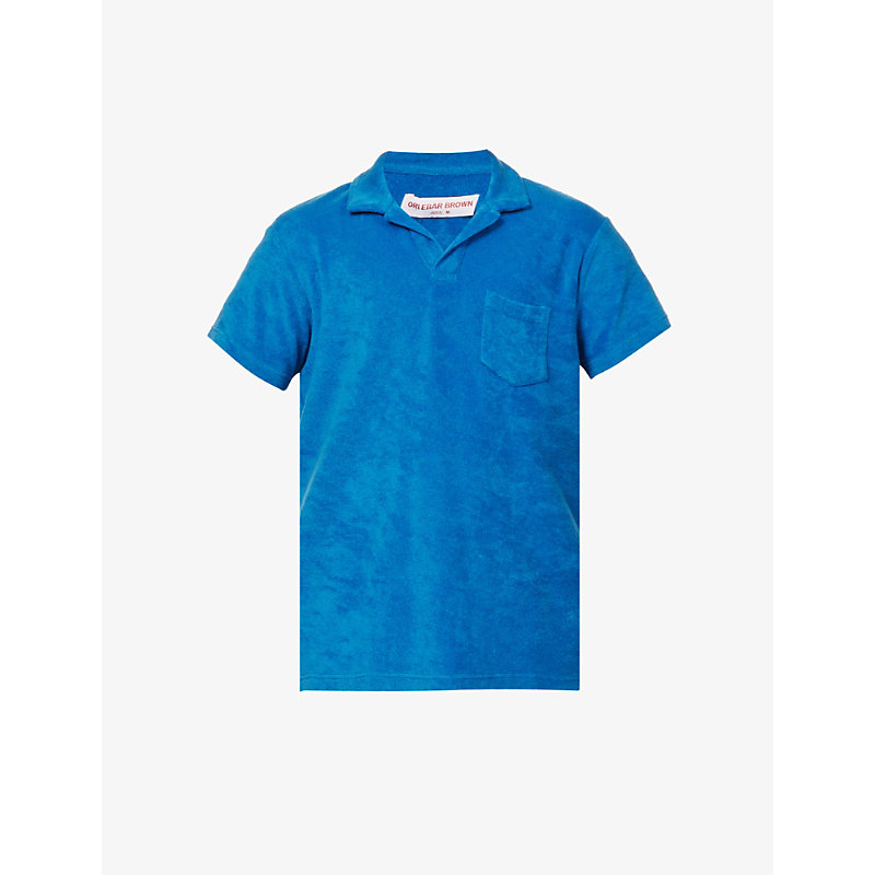 ORLEBAR BROWN ORLEBAR BROWN MEN'S BLUE BRAND-PATCH COTTON-TOWELLING POLO SHIRT,63393836