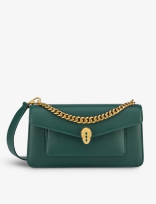 Bvlgari Womens Emerald Green Serpenti East-west Maxi Chain Medium Leather Shoulder Bag