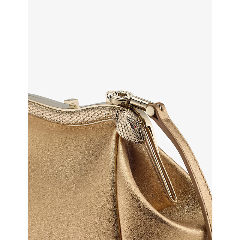Shop Bvlgari Serpentine Leather Clutch Bag In Gold