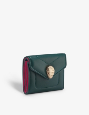Bvlgari Womens Emerald Green Serpenti Forever Leather Wallet ModeSens
