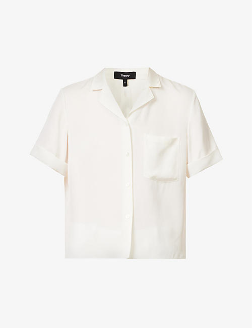 THEORY: Camp-collar boxy-fit silk shirt