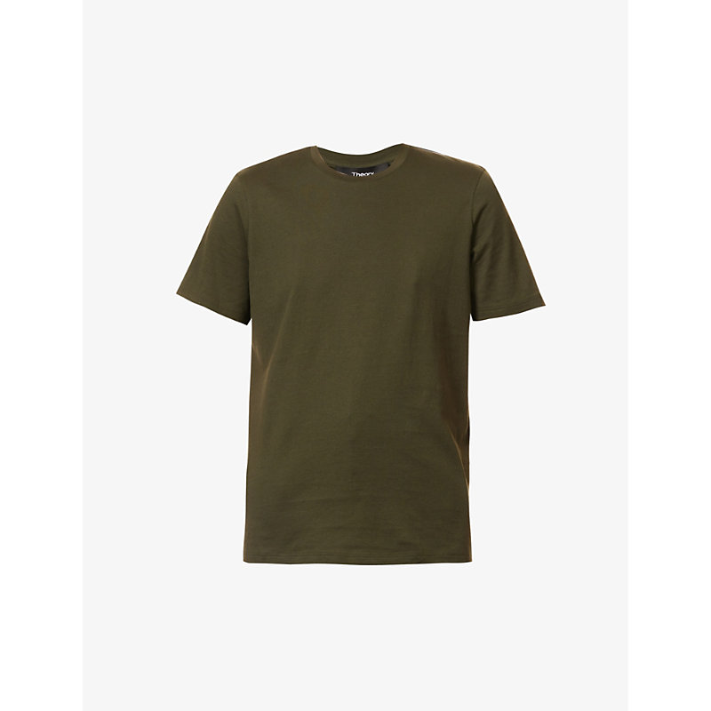 THEORY THEORY WOMEN'S DARK OLIVE EASY REGULAR-FIT COTTON-JERSEY T-SHIRT,63401876