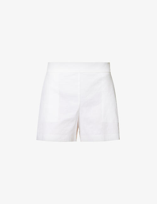 THEORY: Structured-waist mid-rise linen-blend shorts