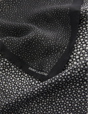Shop Saint Laurent Womens Black Grey Spot-print Organic-silk Scarf