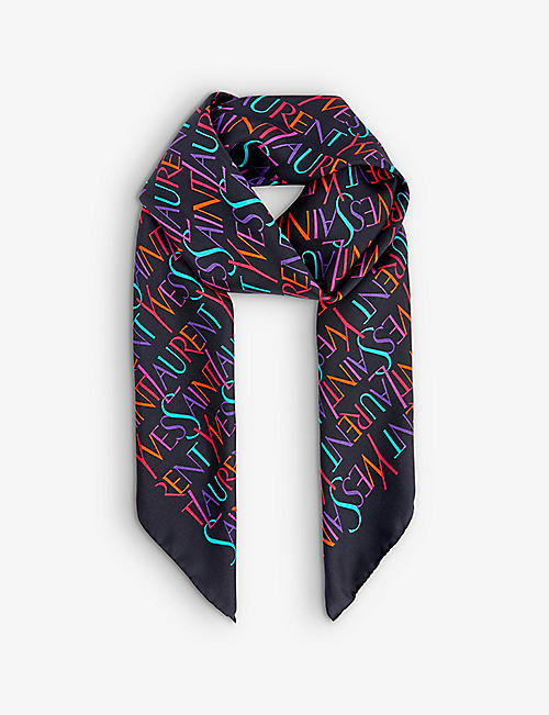 SAINT LAURENT: Logo-print silk scarf