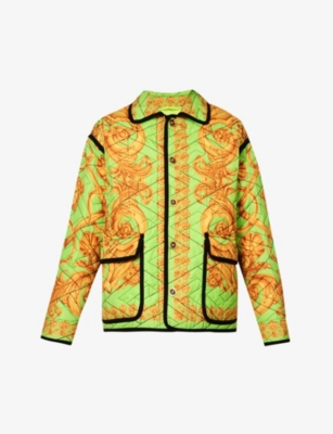 Versace Barocco Print Quilted Jacket In Lime Gold