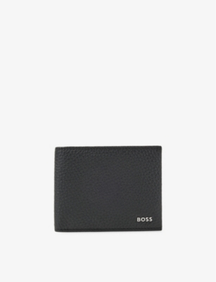 BOSS Matte-leather card holder with monogram hardware trim in Black | Men's Wallets