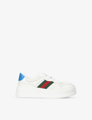 GUCCI CHUNKY B WEB-STRIPE LEATHER TRAINERS 5-8 YEARS,63418140