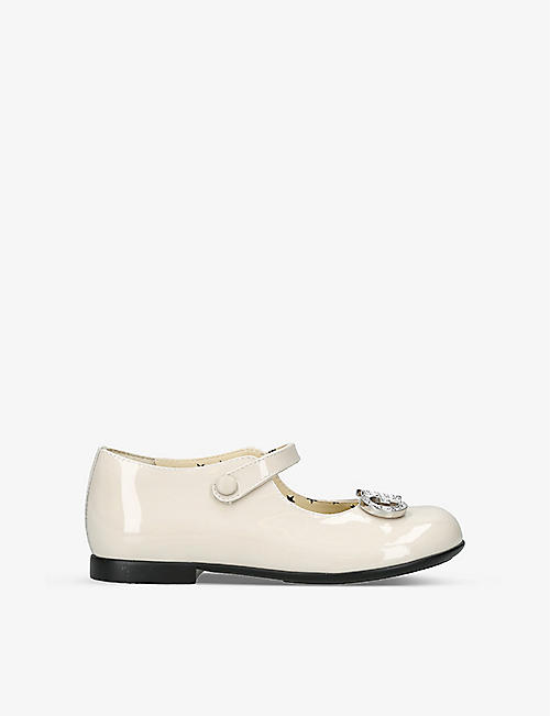 GUCCI: Ruby crystal logo-embellished patent-leather shoes 3-5 years