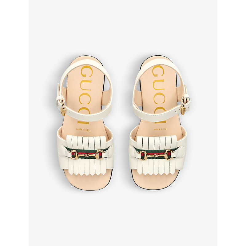 Shop Gucci Girls White Kids Snear Horsebit-embellished Tassel Leather Sandals 6 Months-4 Years