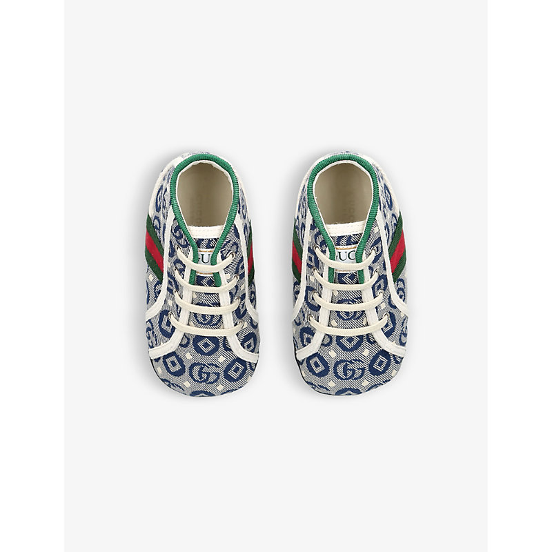 Shop Gucci New Tennis Woven Shoes 0-12 Months In Blue