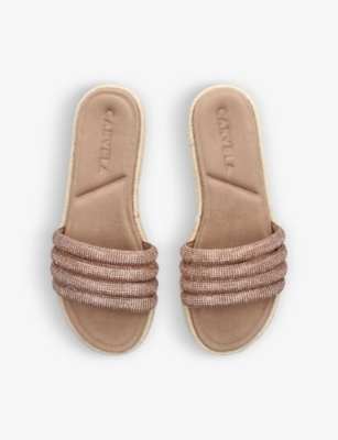 Shop Carvela Women's Gold Spirit Crystal-embellished Flatform Woven Sandals
