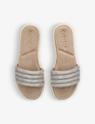Shop Carvela Women's Silver Spirit Crystal-embellished Flatform Woven Sandals
