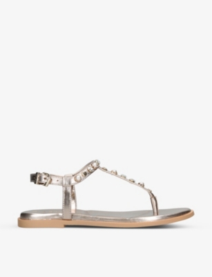 Carvela Womens Champagne Precious T-bar Pearl-embellished Leather Sandals In Cream