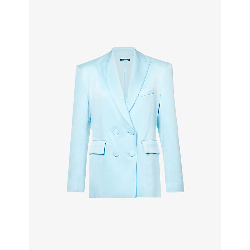 ALEX PERRY ALEX PERRY WOMEN'S LIGHT BLUE WELLS DOUBLE-BREASTED SATIN BLAZER,63431415