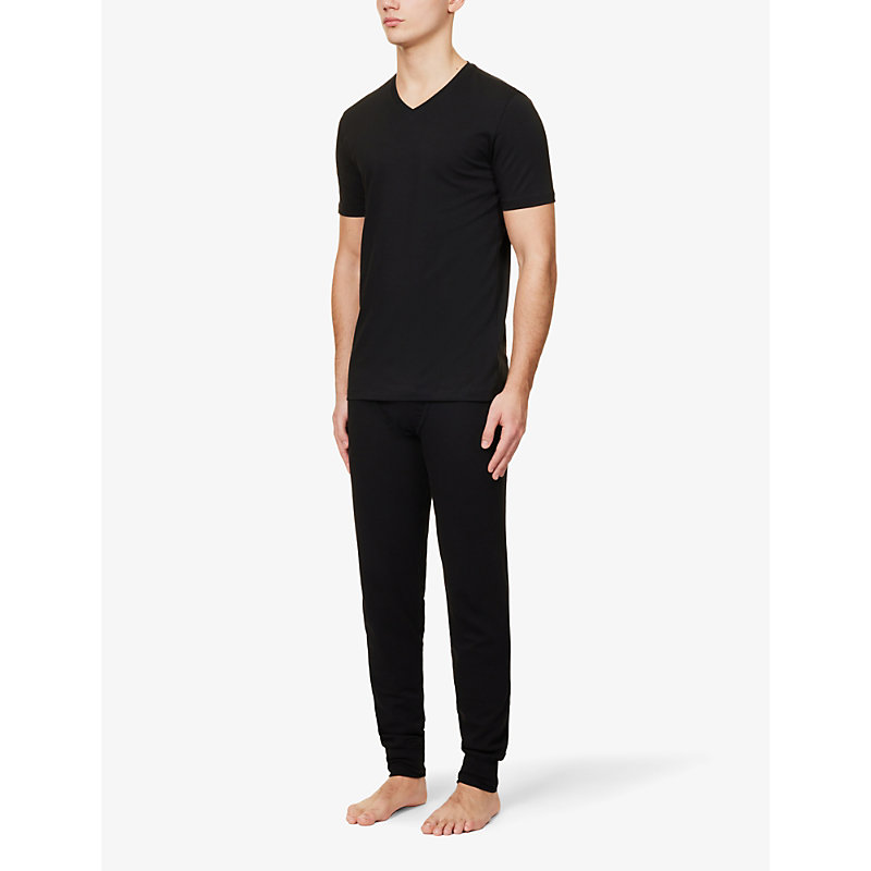 Shop Falke Regular-fit V-neck Stretch-cotton T-shirt In Black