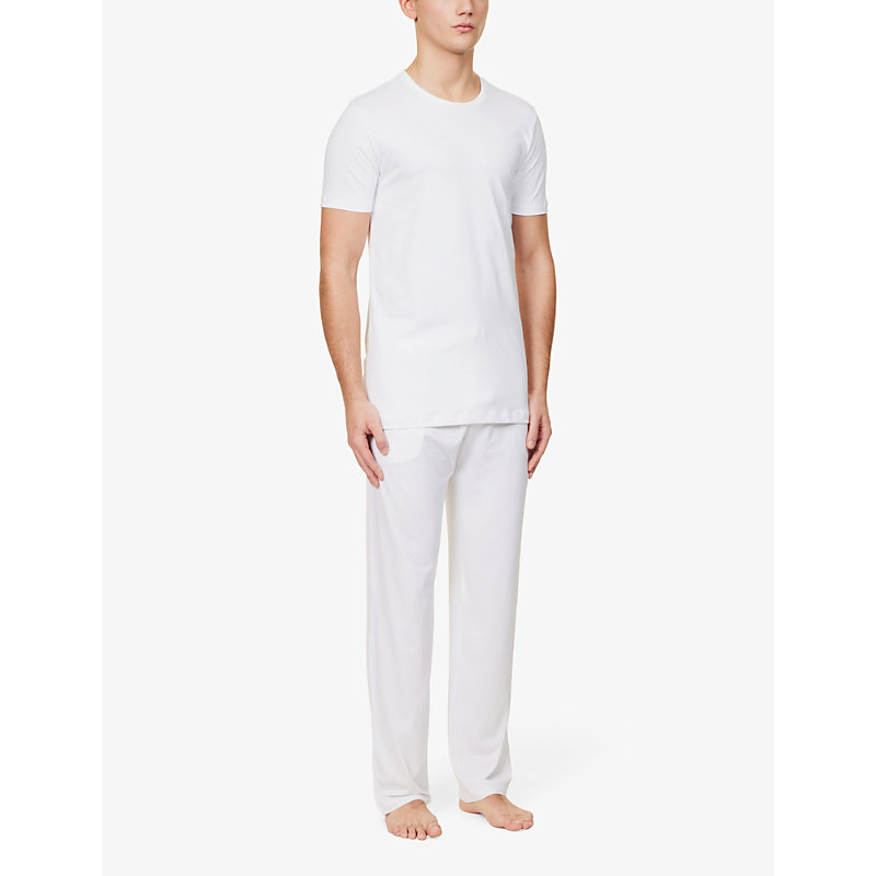Shop Falke Men's White Regular-fit Crewneck Stretch-cotton T-shirt Pack Of Two