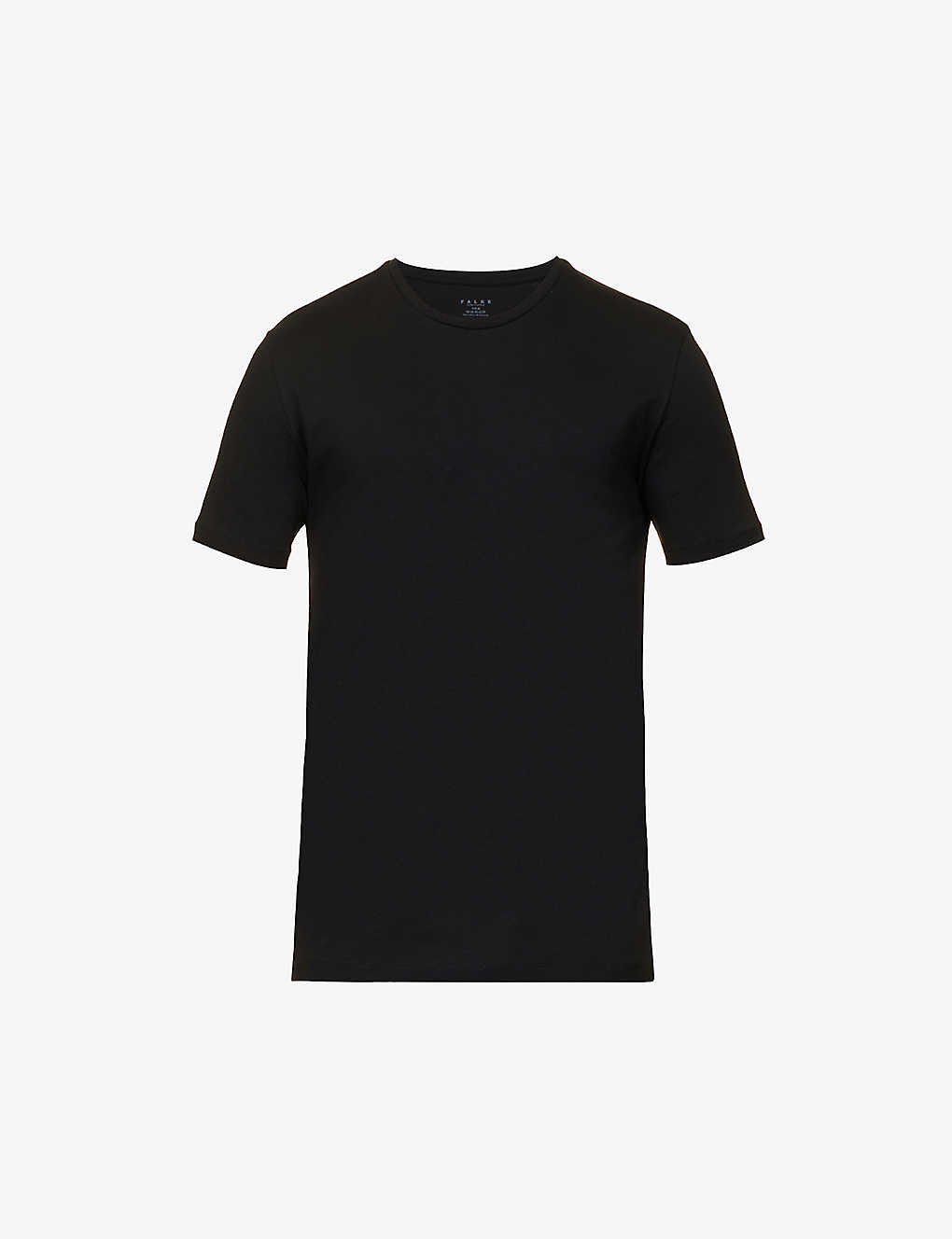 Falke Mens Black Regular-fit Crewneck Stretch-cotton T-shirt